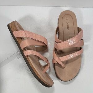 Vionic Anelle Pastel Peach Patent Lizard Print Comfort Sandals Women Size 11